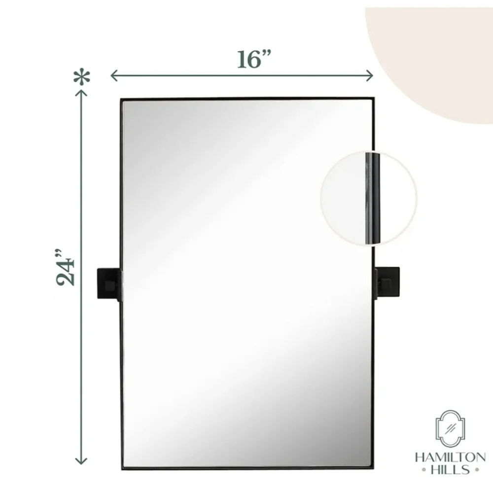 NEW Hamilton Hills Matte Black Rectangular Pivot Mirror